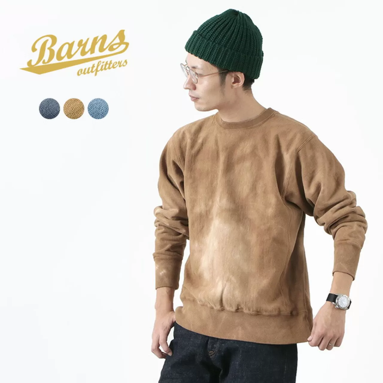 BARNS Long Sleeves>10Bd Fleece-Lined Crewneck Sweatshirt, Sp Treatment/Uneven Dye