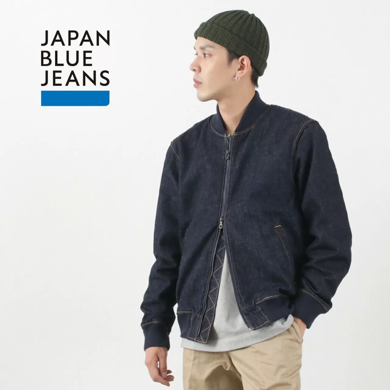 JAPAN BLUE JEANS Jackets>13.5Oz Crunch Denim Bomber Jacket Indigo