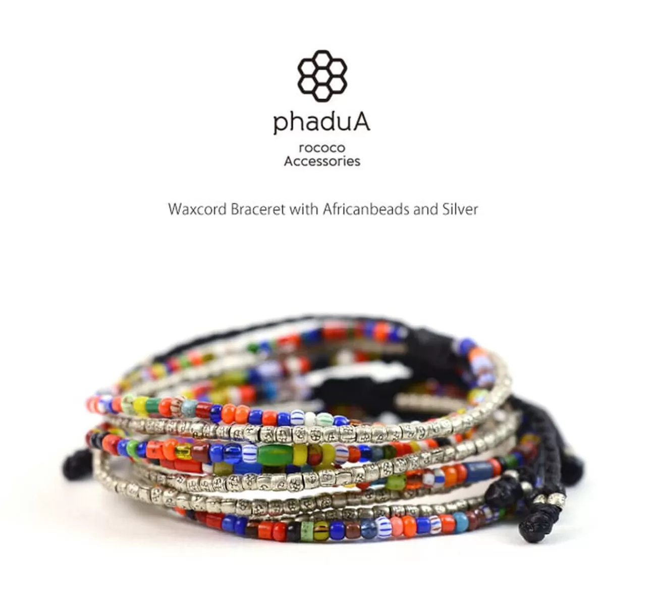 PHADUA Bracelets>2 Strands Wax Cord (African Beads) Bracelet Black