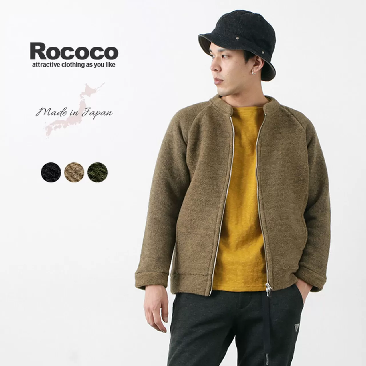 ROCOCO Jackets>Airy Wool Collarless Single Zip Jacket