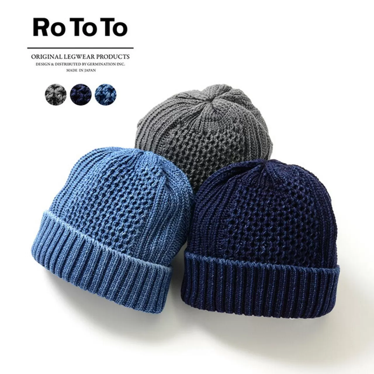 ROTOTO Hats>Aran Cable Indigo Wax Cap