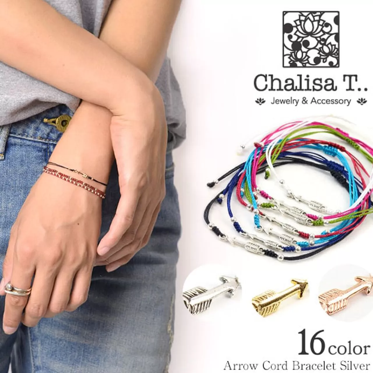 CHALISA T.. Bracelets>Arrow Silver Knotted Cord Bracelet