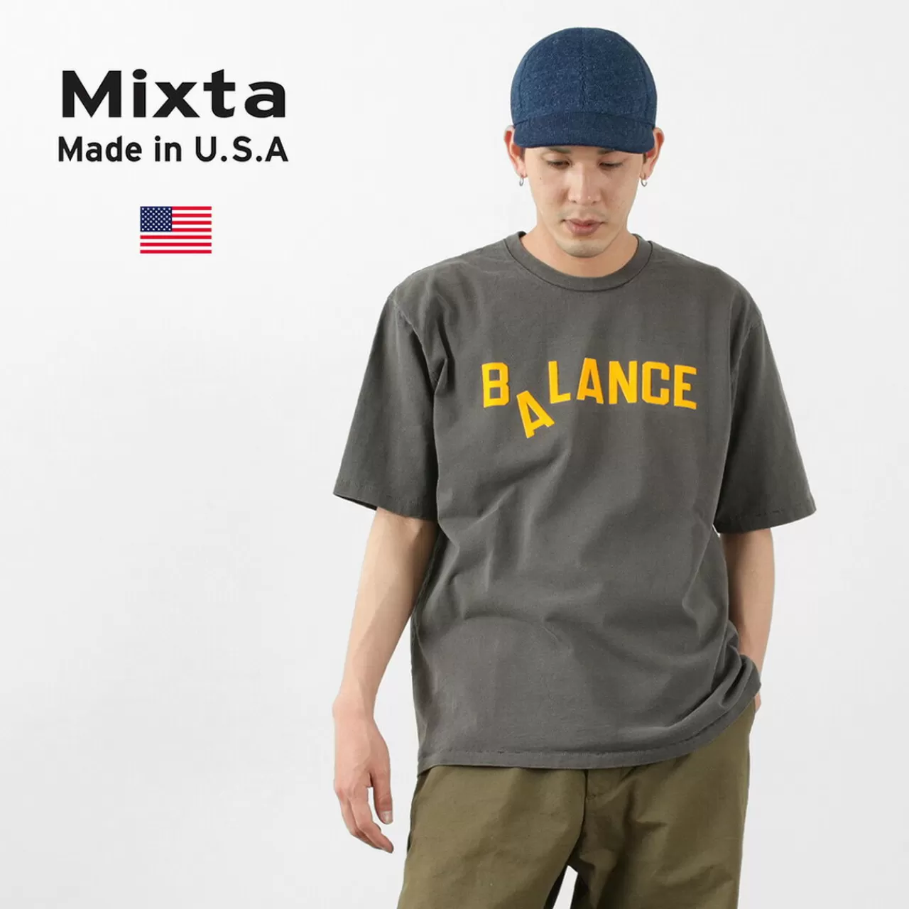 MIXTA Short Sleeves>Basic Crew Print T-Shirt (Balance) Vintageblack