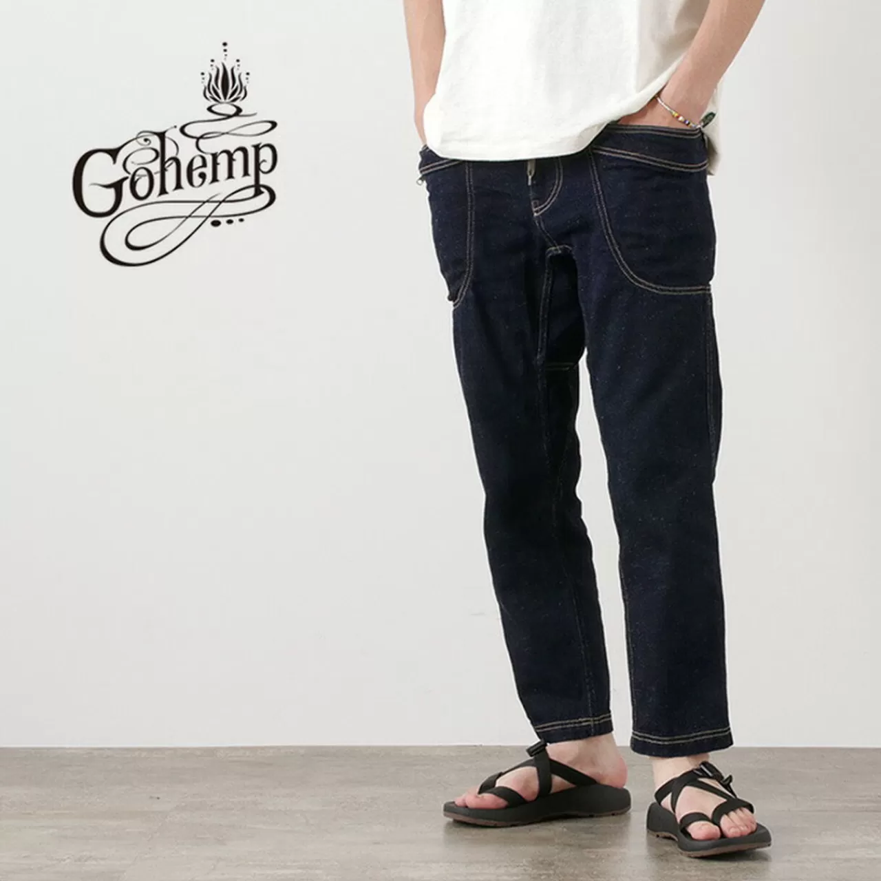 GOHEMP Trousers>Bender Ankle Cut Trousers 12Oz Hemp Cotton Denim Onewash