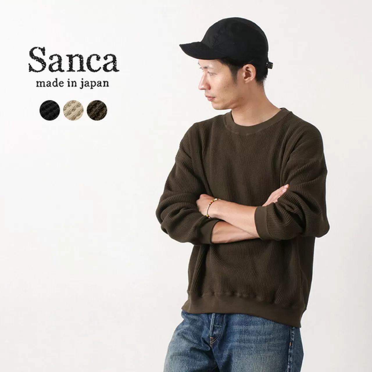 SANCA Long Sleeves>Big Waffle Crew Neck Cut & Sew