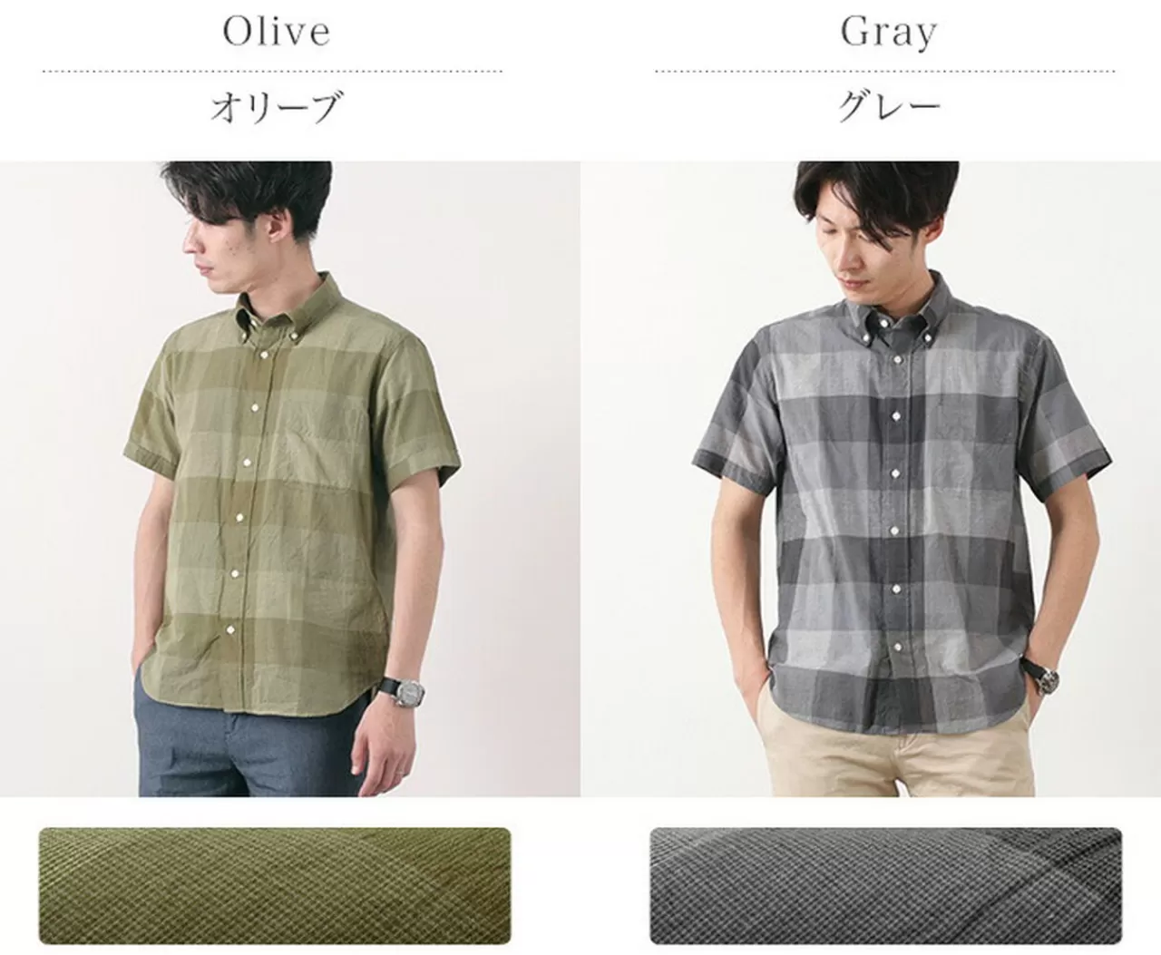 ROCOCO Short Sleeves>Block Check Short Sleeve Button Down Shirt