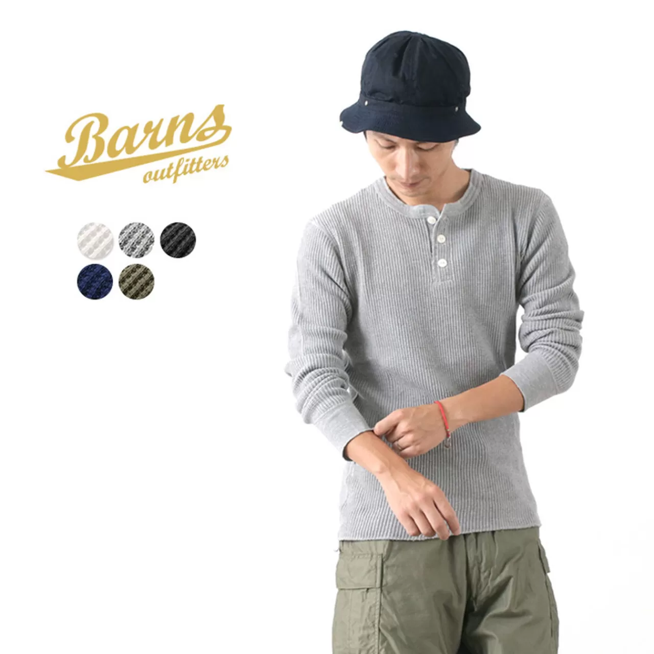 BARNS Long Sleeves>Br-3051 Big Waffle Henley Neck Long Sleeve Thermal/T-Shirt