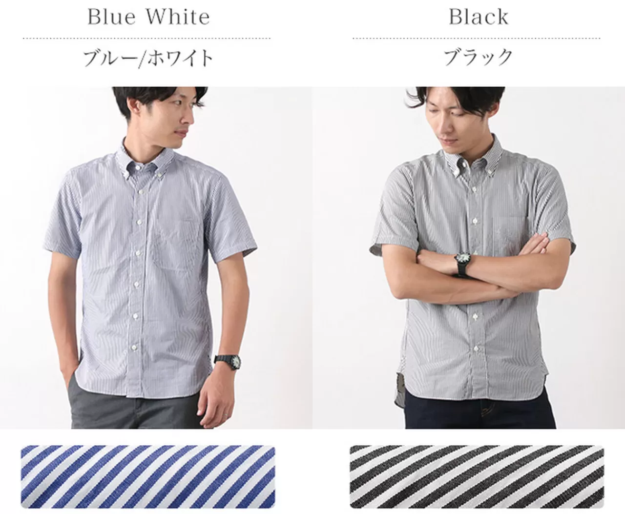 ROCOCO Short Sleeves>Broad Stripe Short Sleeve Button Down Shirt