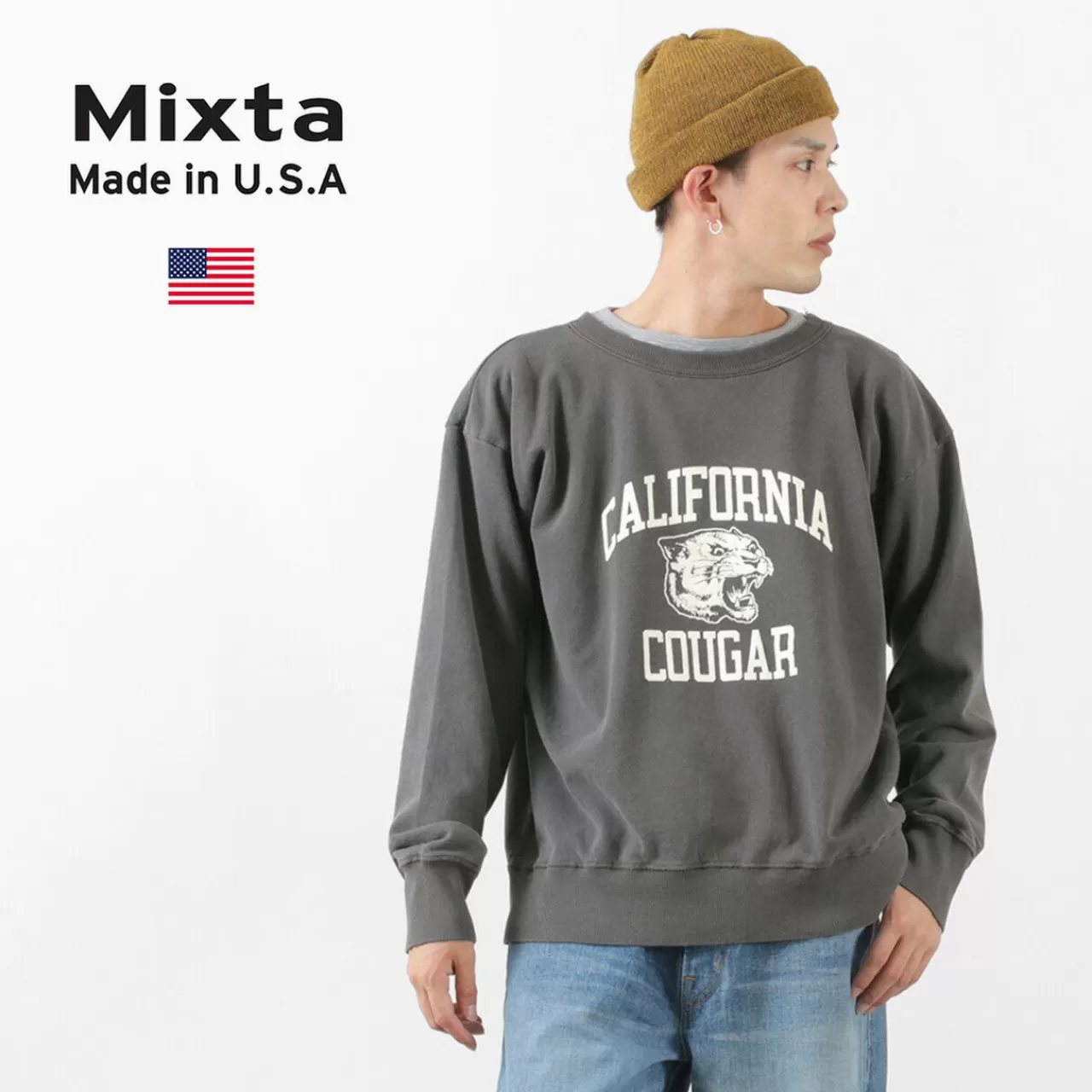 MIXTA Long Sleeves>California Cougar Set-In Sleeve Crew Neck Sweatshirt Sweatshirt Vintageblack