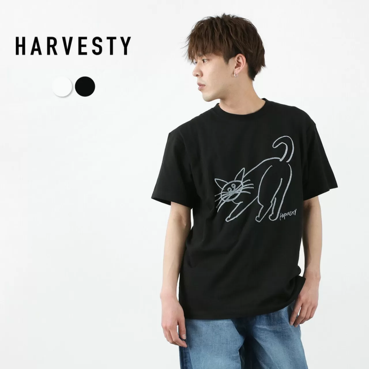 HARVESTY Short Sleeves>Cat Print T-Shirt