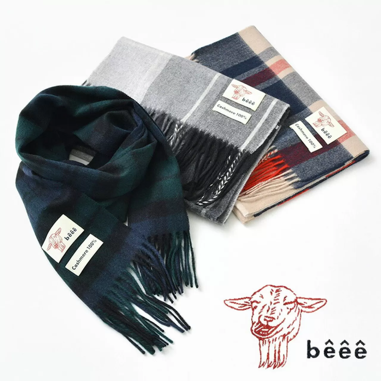 BEEE Muffler>Ch30&Ch60 Checked Cashmere Scarf M