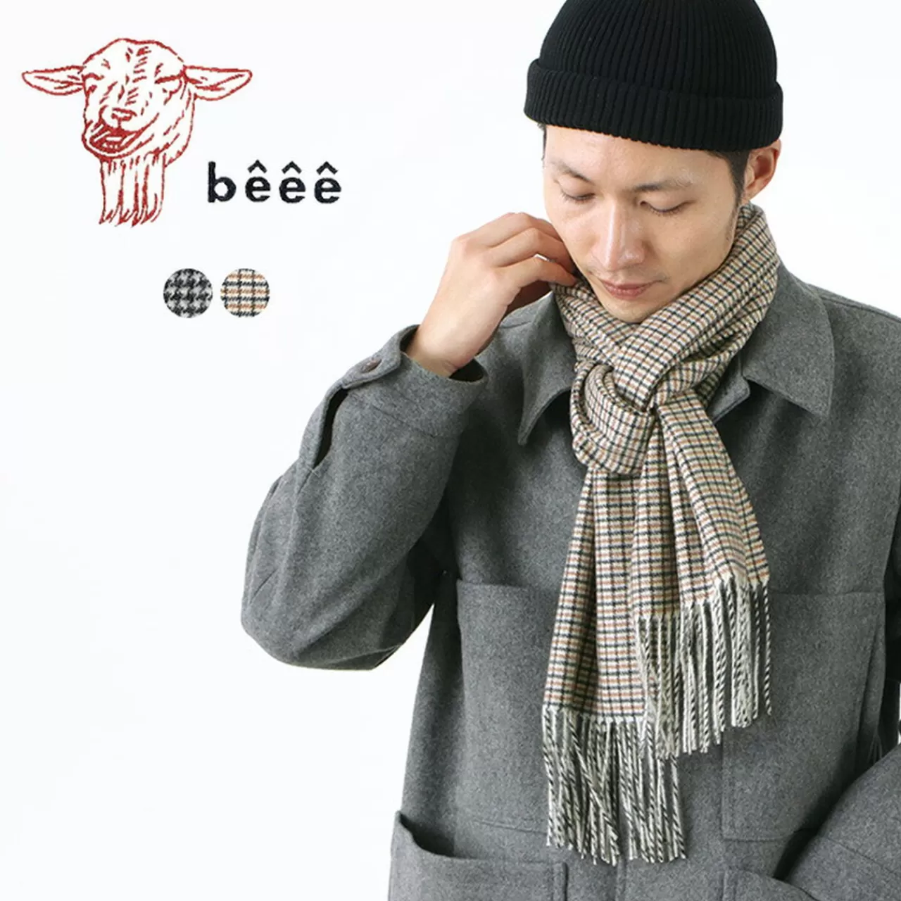 BEEE Muffler>Check Cashmere Scarf M