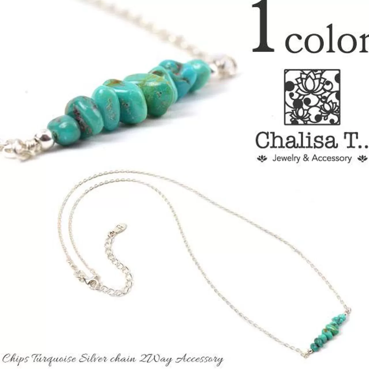 CHALISA T.. Necklaces>Chips Silver Chain 2 Way Jewellery Turquoise