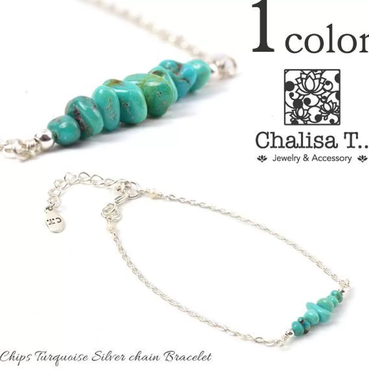 CHALISA T.. Bracelets>Chips Silver Chain Bracelet Turquoise