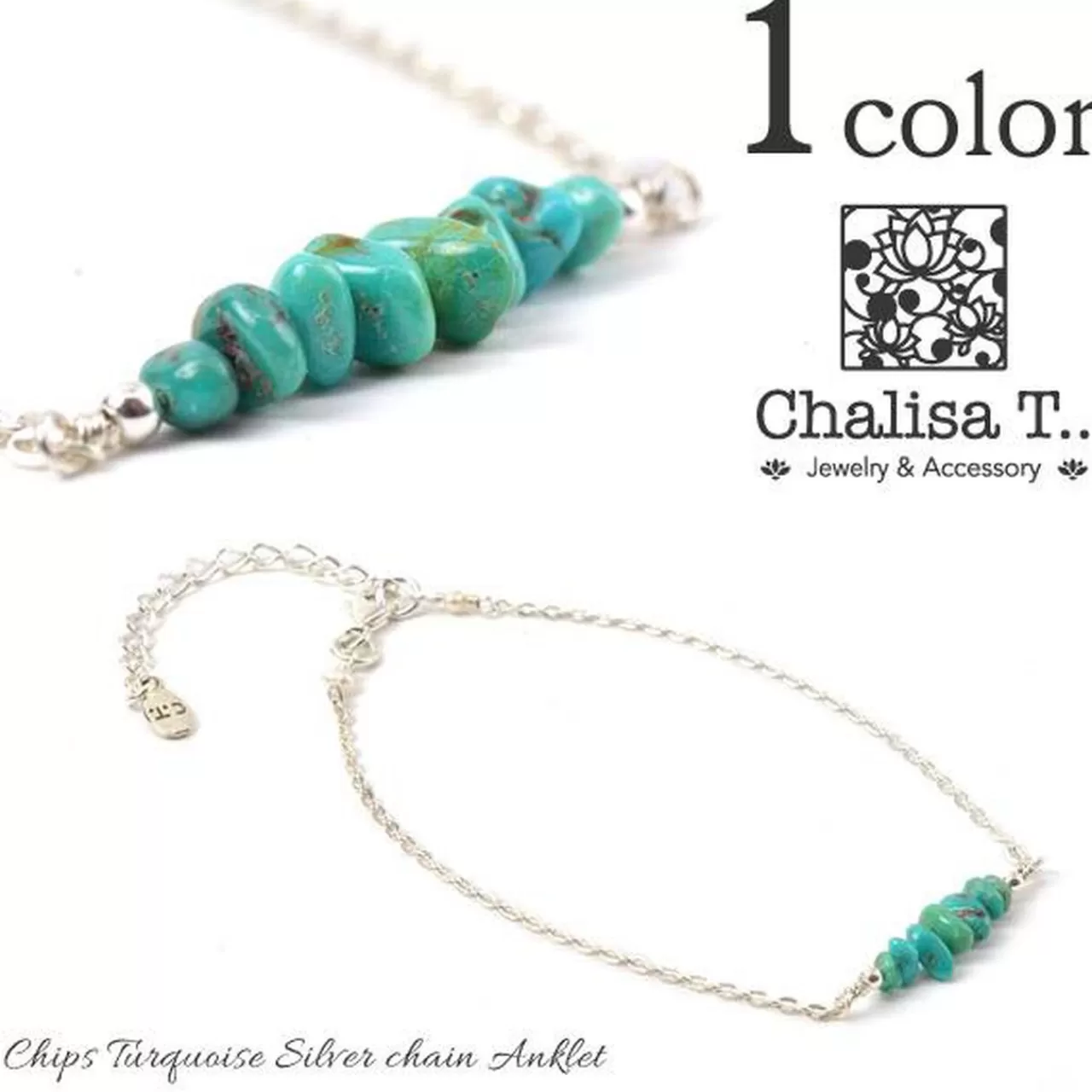 CHALISA T.. Anklets>Chita Silver Chain Anklet Turquoise