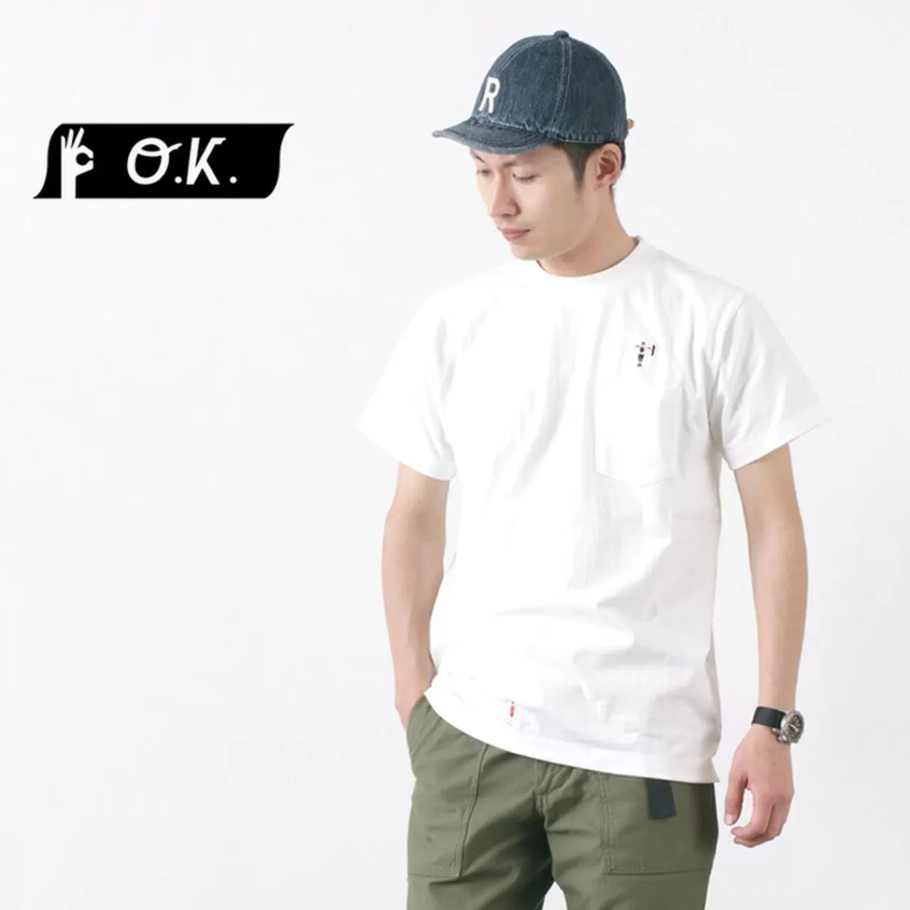 O.K. Short Sleeves>Christ Air Hand Embroidered Pocket T-Shirt White