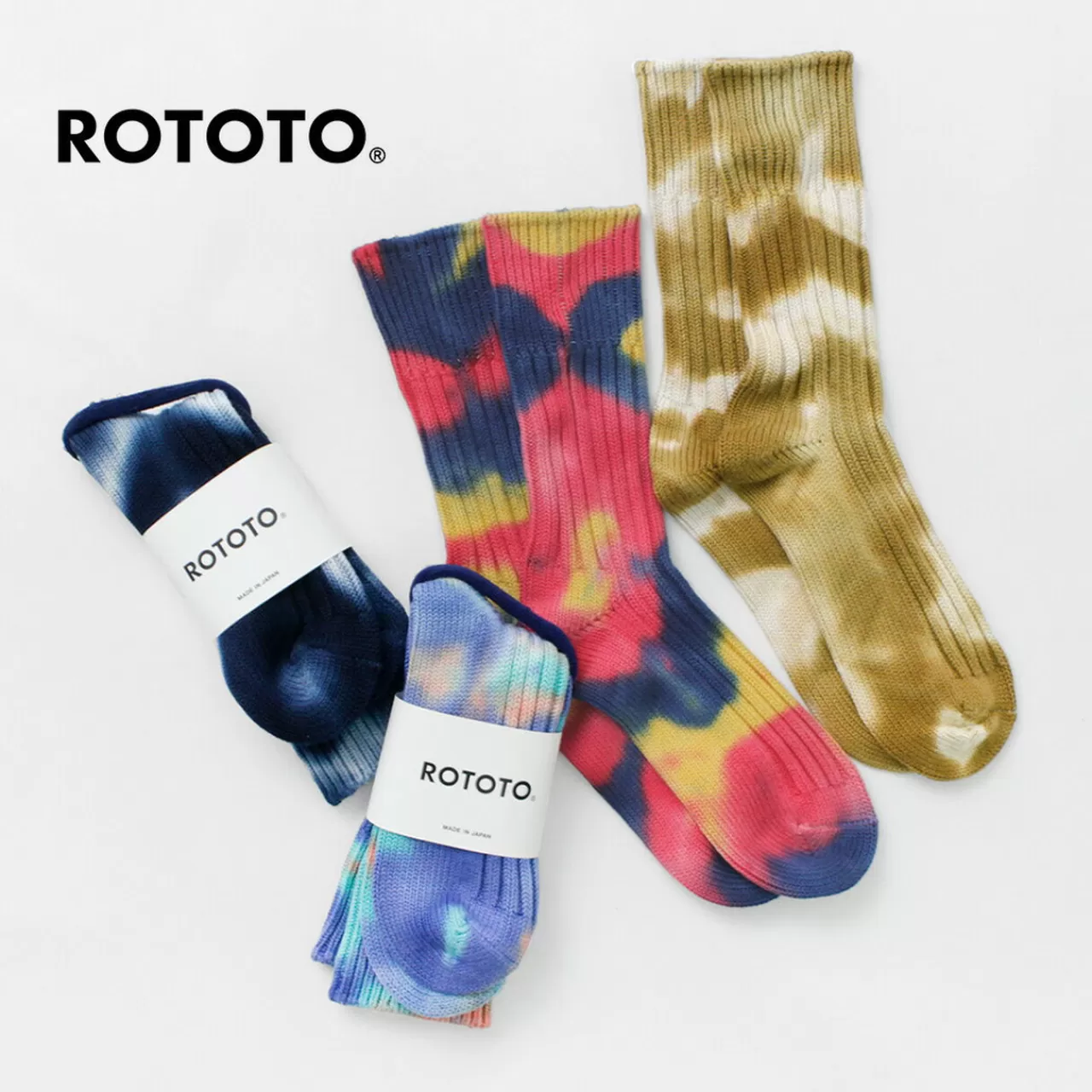 ROTOTO Socks>Chunky Rib Crew Socks Tie-Dye