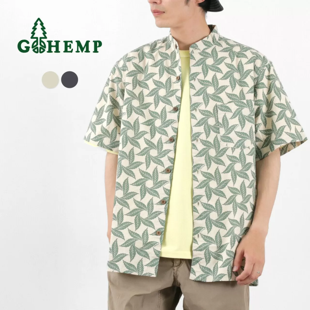 GOHEMP Short Sleeves>Collarless Short Sleeve Shirt Tornado Print