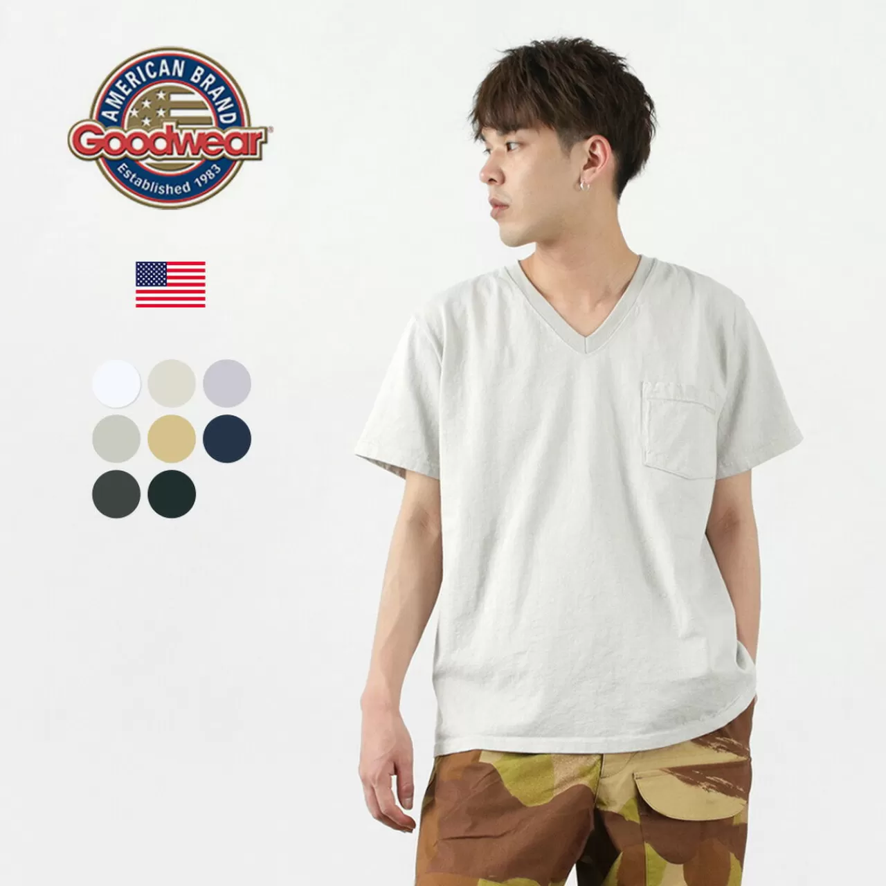 GOODWEAR Short Sleeves>Colour Coded Short Sleeve V-Neck Pocket T-Shirt