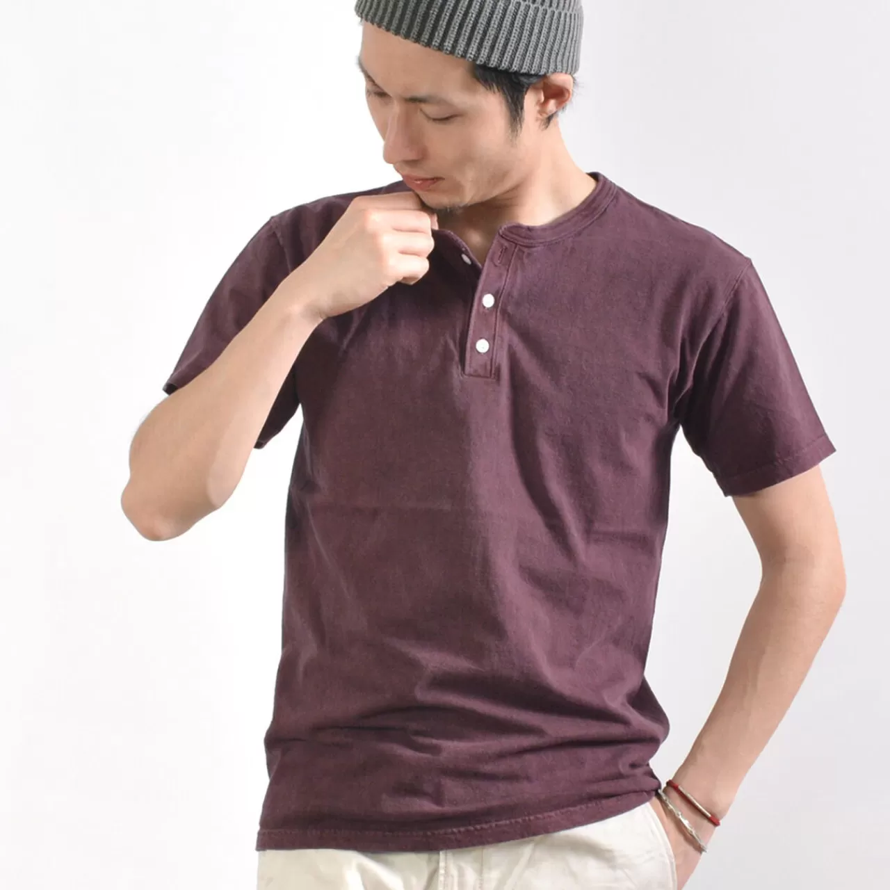 GOOD ON Short Sleeves>Colour Special Order Short Sleeve Henley Neck T-Shirt