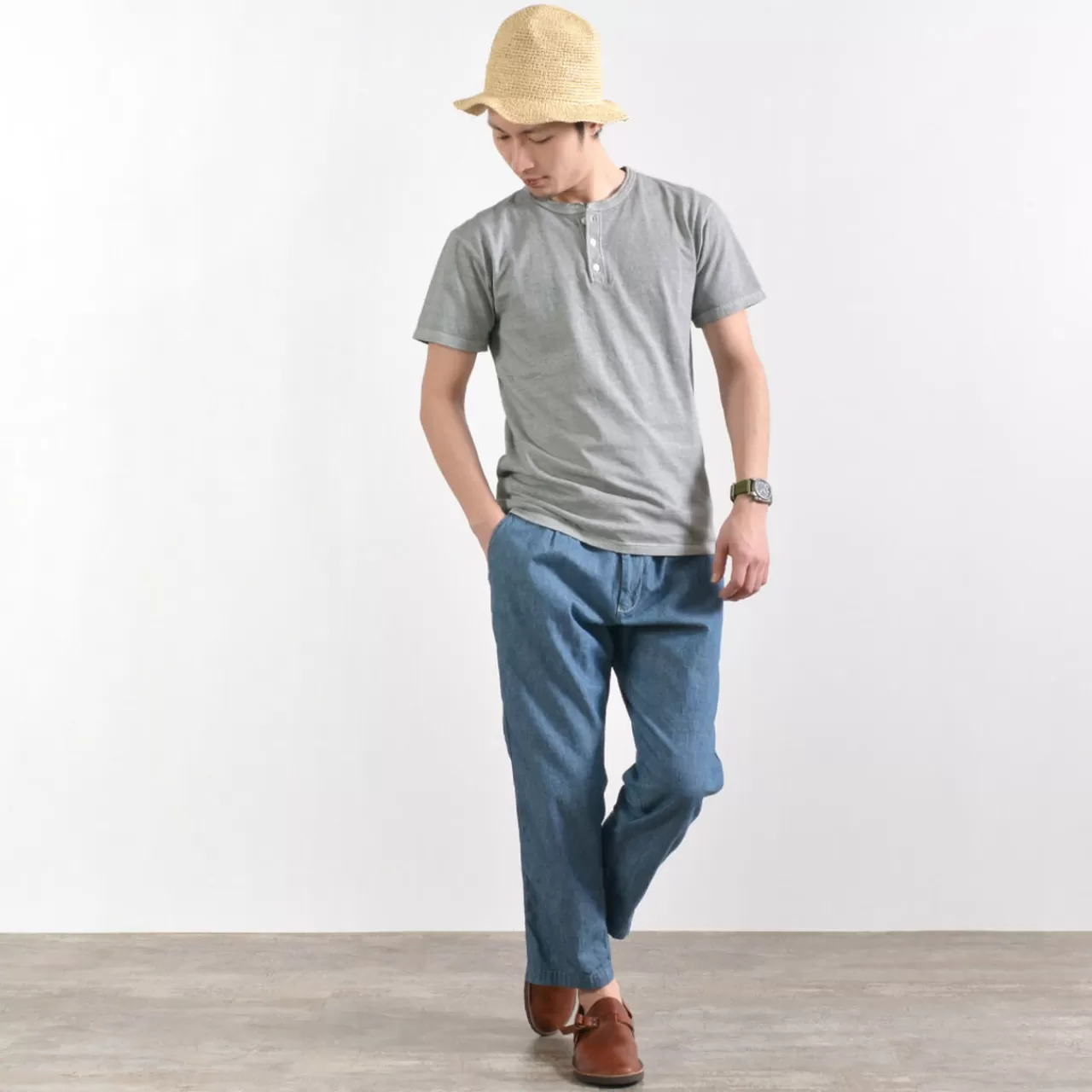 GOOD ON Short Sleeves>Colour Special Order Short Sleeve Henley Neck T-Shirt