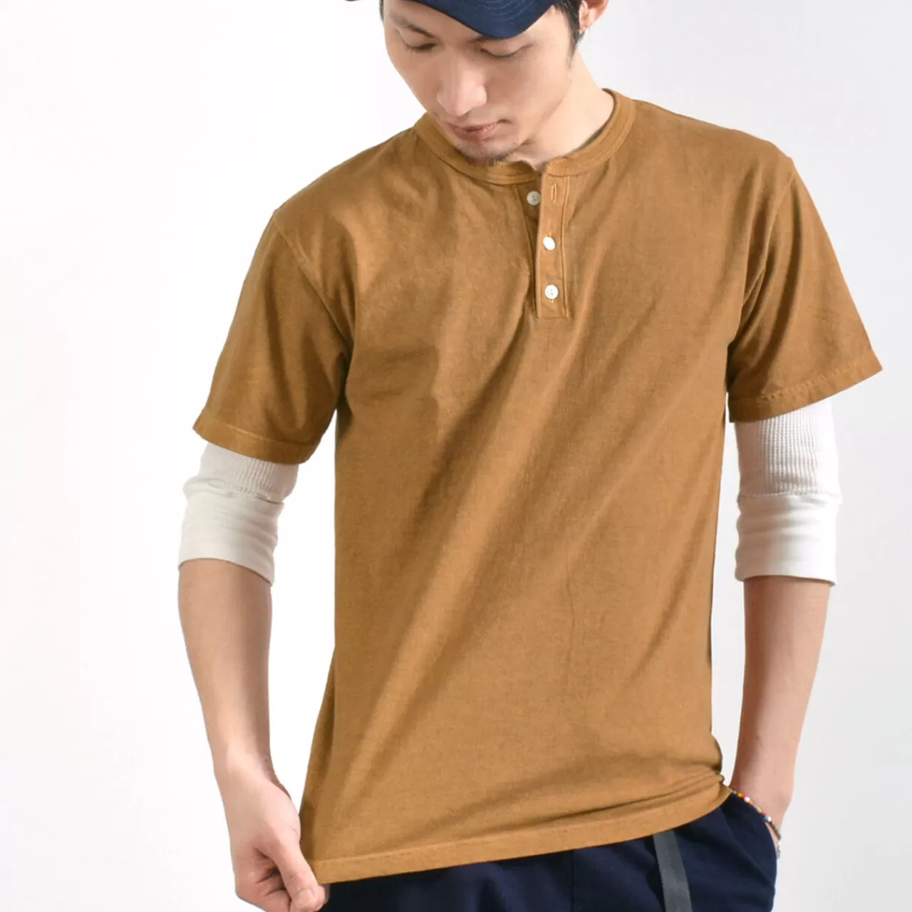 GOOD ON Short Sleeves>Colour Special Order Short Sleeve Henley Neck T-Shirt