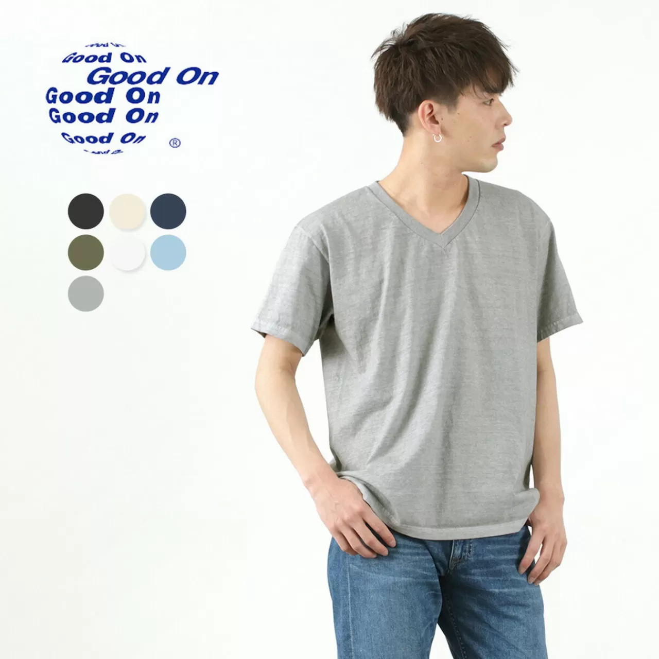 GOOD ON Short Sleeves>Colour-Specific Short Sleeve V-Neck T-Shirt