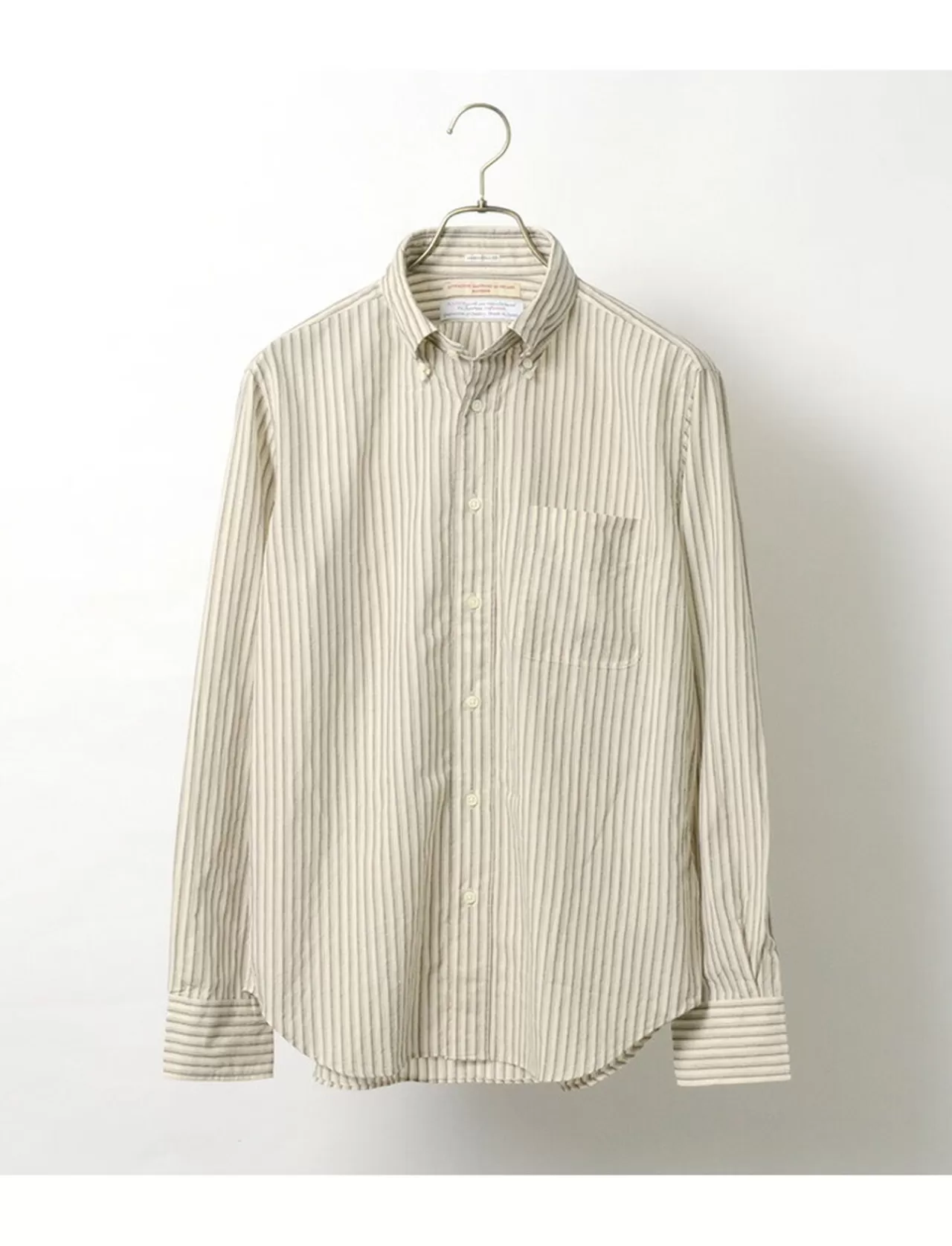 ROCOCO Long Sleeves>Cotton Linen Stripe Button Down Shirt Beige