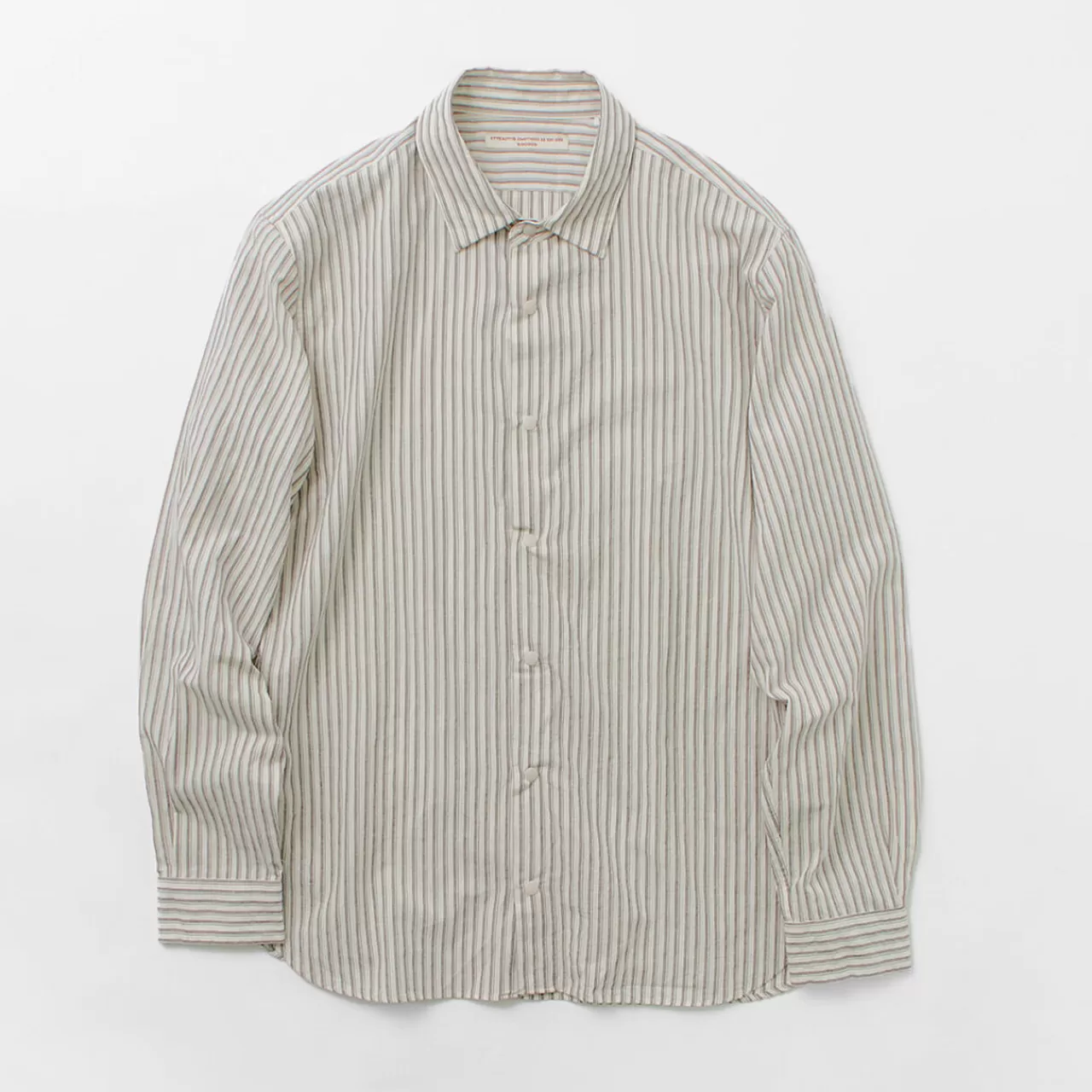 ROCOCO Long Sleeves>Cotton Linen Striped Snap Button Shirt Beige