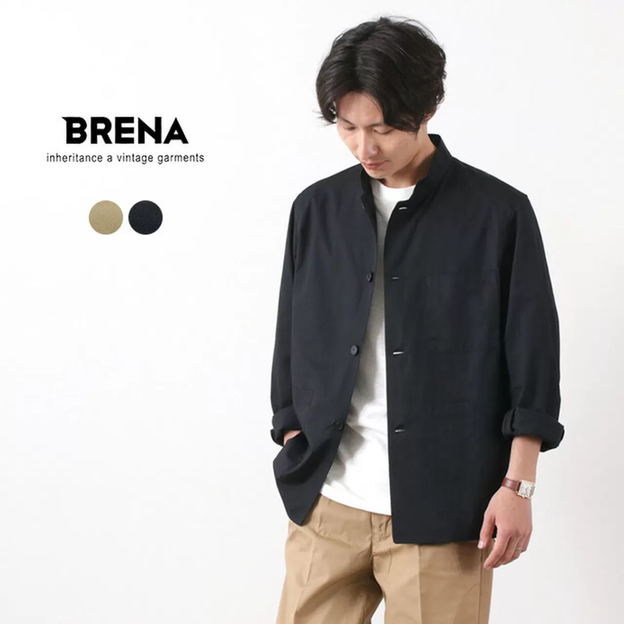 BRENA Jackets>Cotton Linen Washer Calse Tailored Stand Collar Jacket