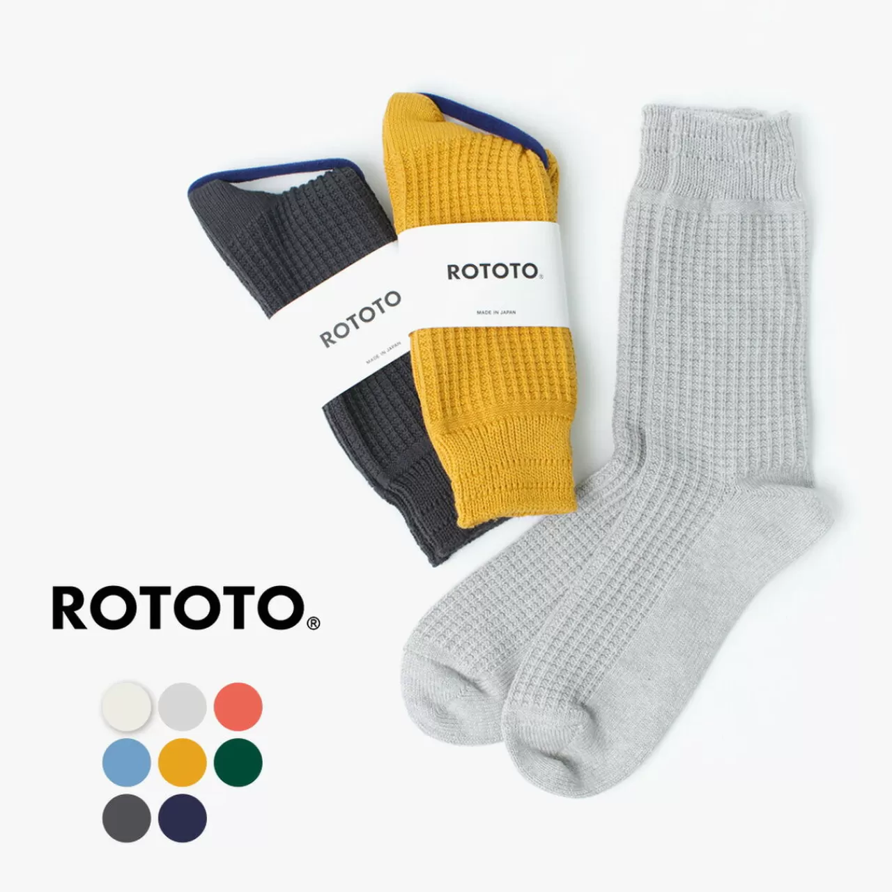 ROTOTO Socks>Cotton Waffle Crew Socks