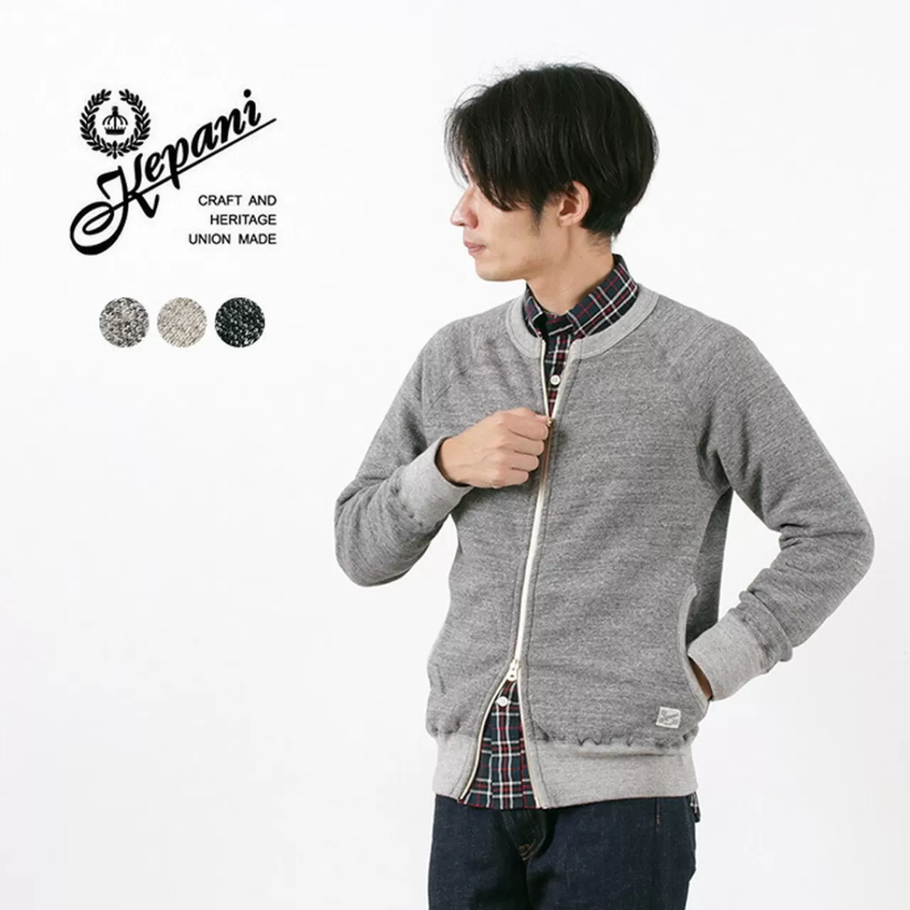 KEPANI Cardigan>Crew Neck Full Zip Sweat Jacket