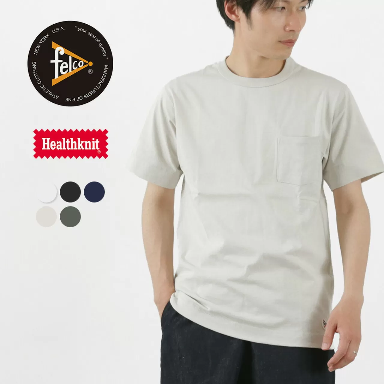 FELCO × HEALTH KNIT Short Sleeves>Crew Neck Pocket Tee