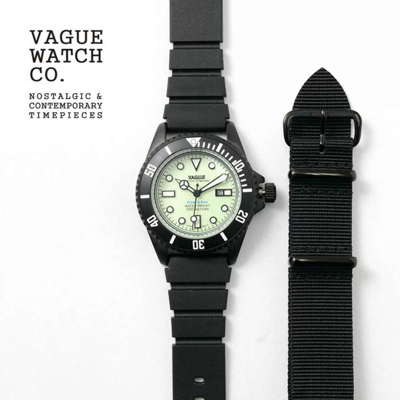 VAGUE WATCH Co. Watches>Diver'S Sun/Luminescent Dial Blackandwhite