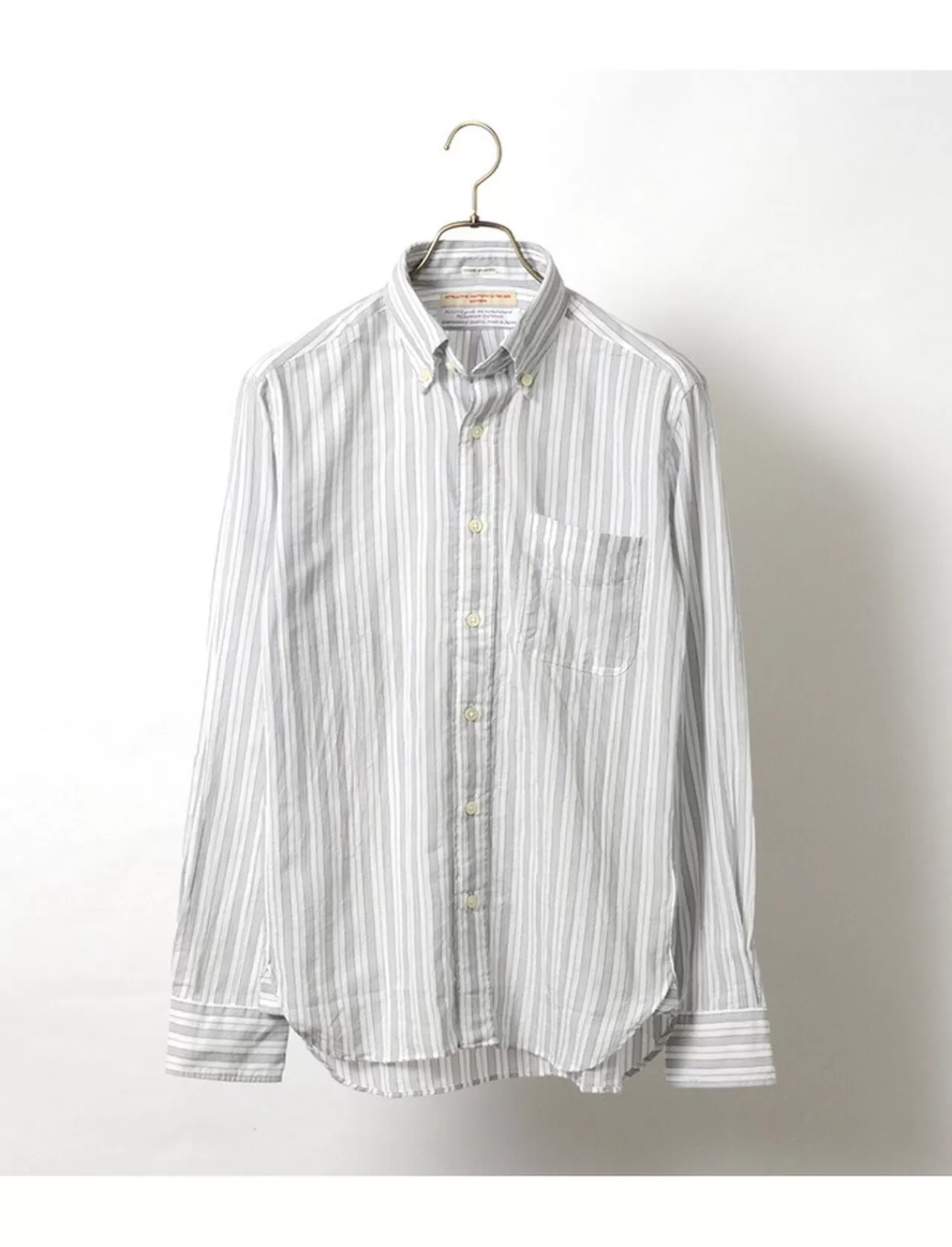 ROCOCO Long Sleeves>Dobby Stripe Button-Down Shirt White_Navy