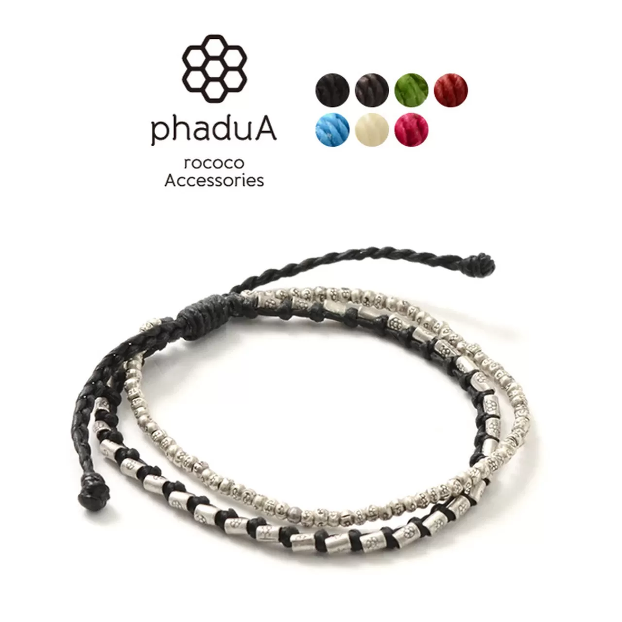 PHADUA Bracelets>Double Strand Bracelet With Silver Waxed Cord