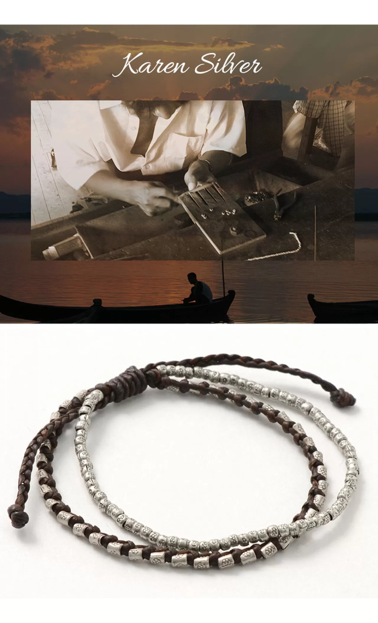 PHADUA Bracelets>Double Strand Bracelet With Silver Waxed Cord