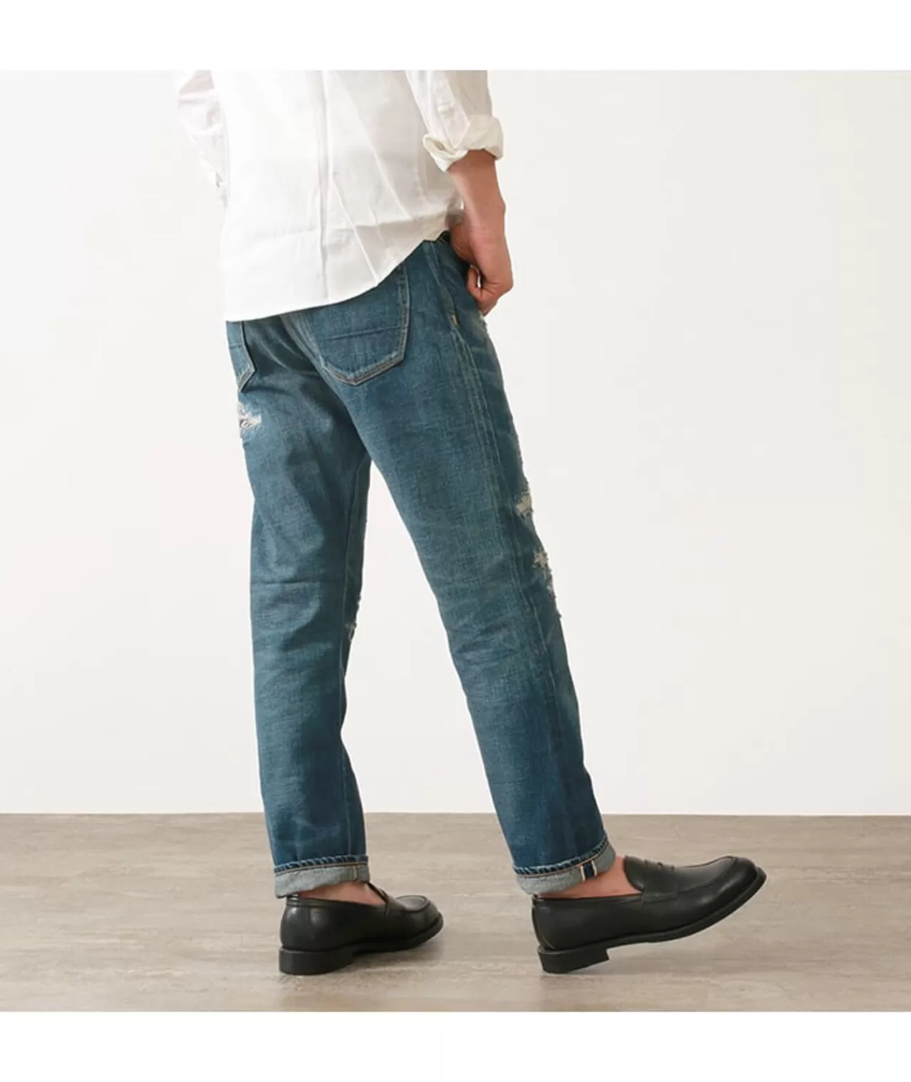 DEPSEA Trousers>Dp001 Straight 5P Denim Pants-Vintage Finish Rdenim