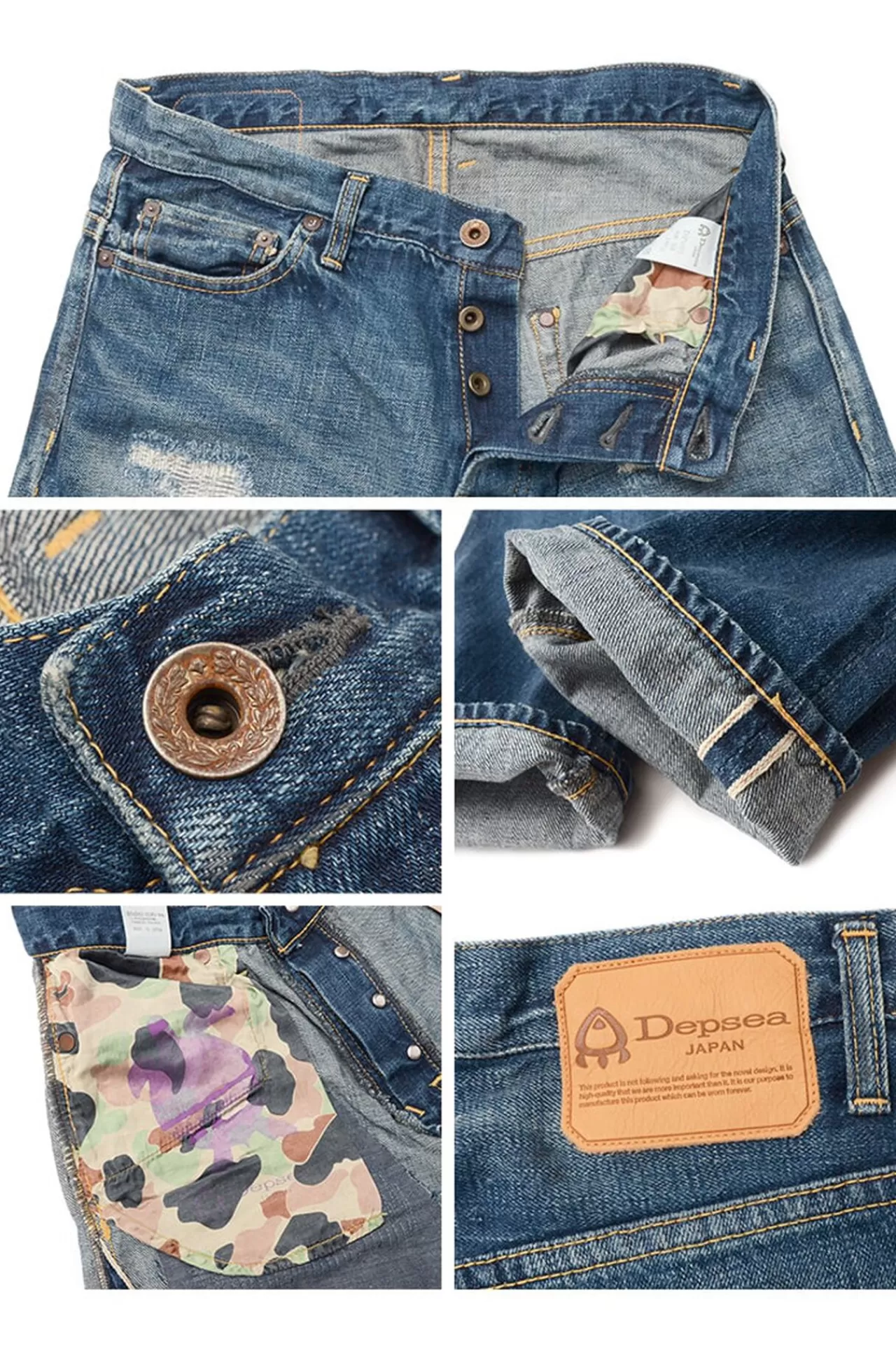 DEPSEA Trousers>Dp001 Straight 5P Denim Pants-Vintage Finish Rdenim