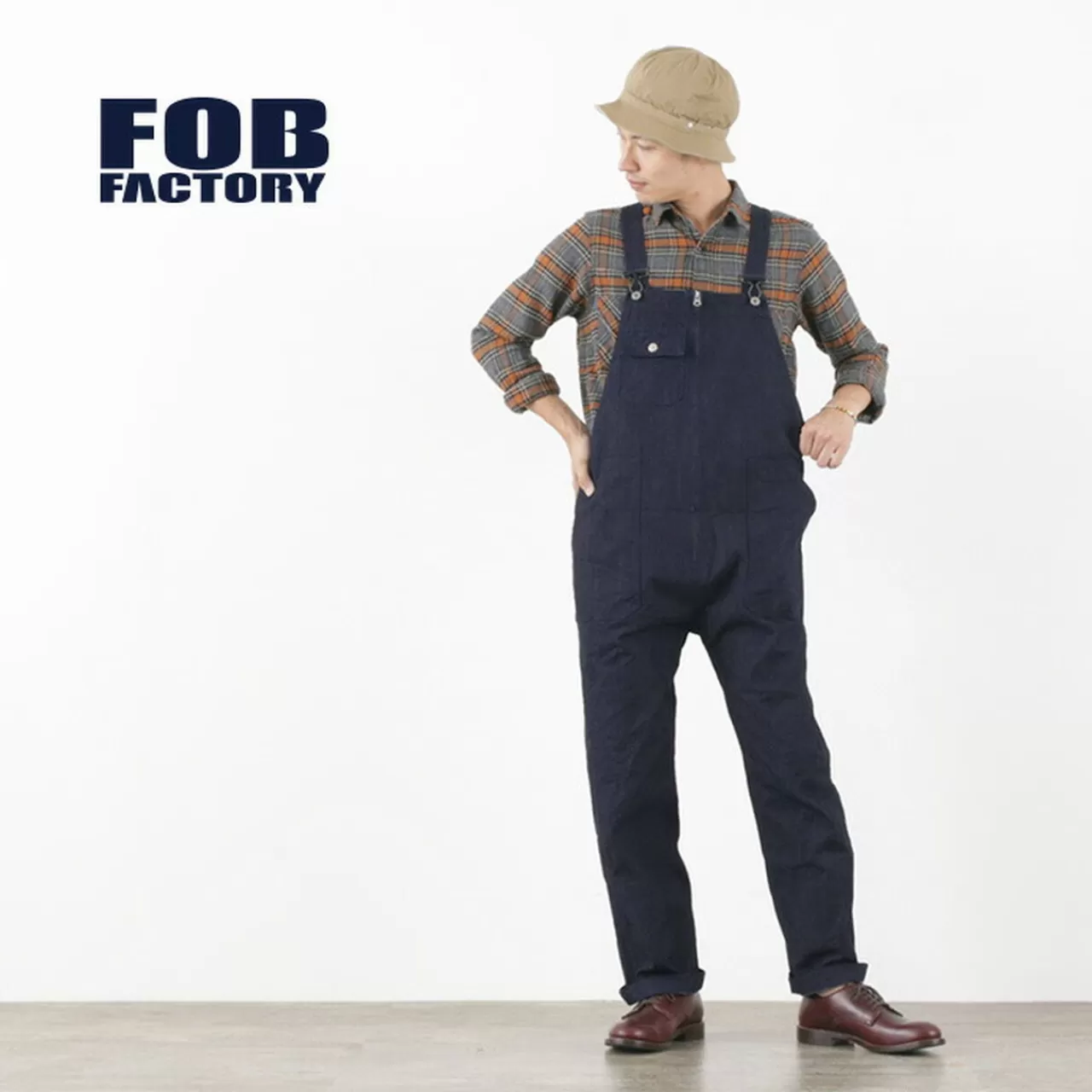 FOB FACTORY Trousers>F0479 Denim Overalls Onewash