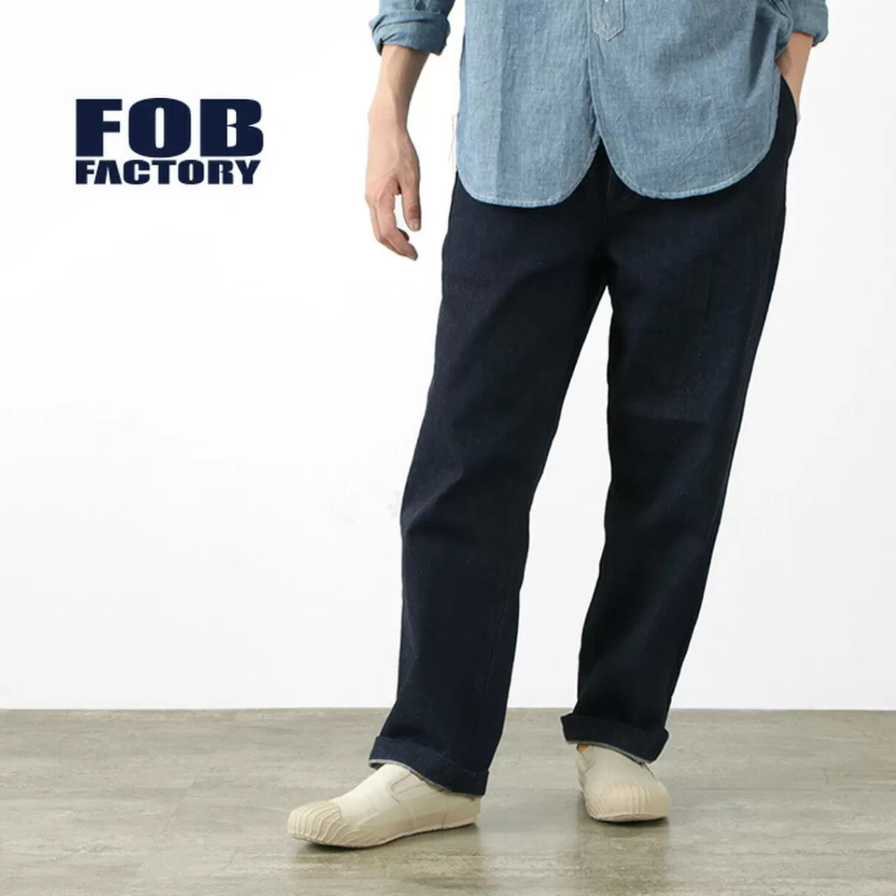 FOB FACTORY Trousers>F0508 Denim Track Pants Onewash