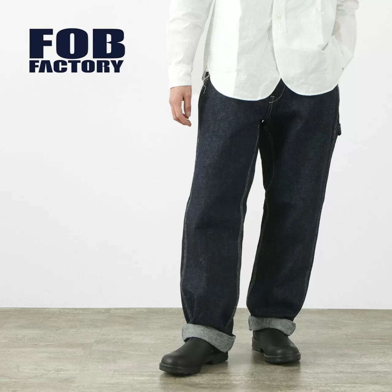 FOB FACTORY Trousers>F0509 Hemp Denim Painter Pants Onewashed