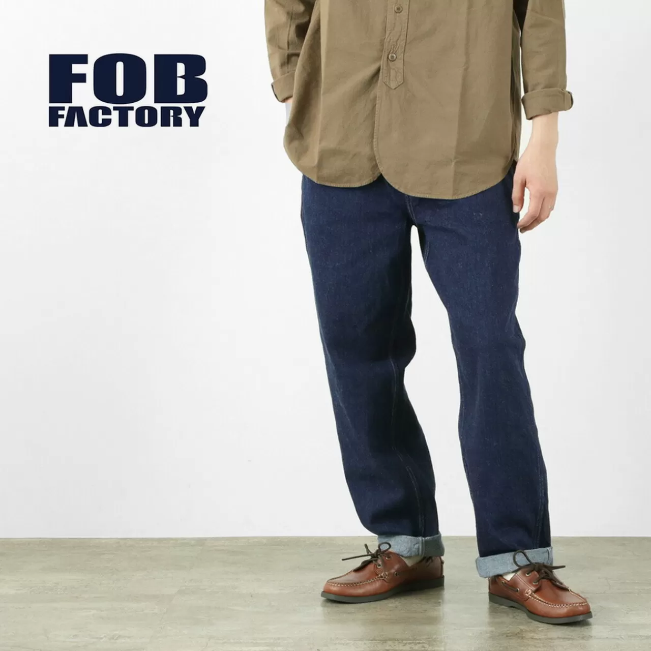 FOB FACTORY Trousers>F0511 Ww2 Denim Deck Trousers, One Wash Onewash