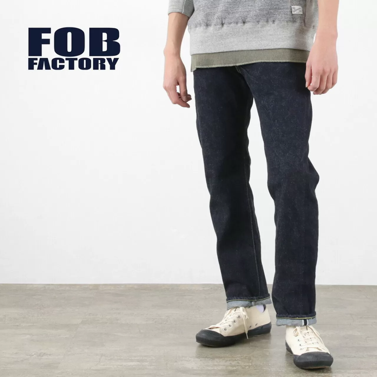 FOB FACTORY Trousers>F151-23 5P Selvage Jeans Onewashed