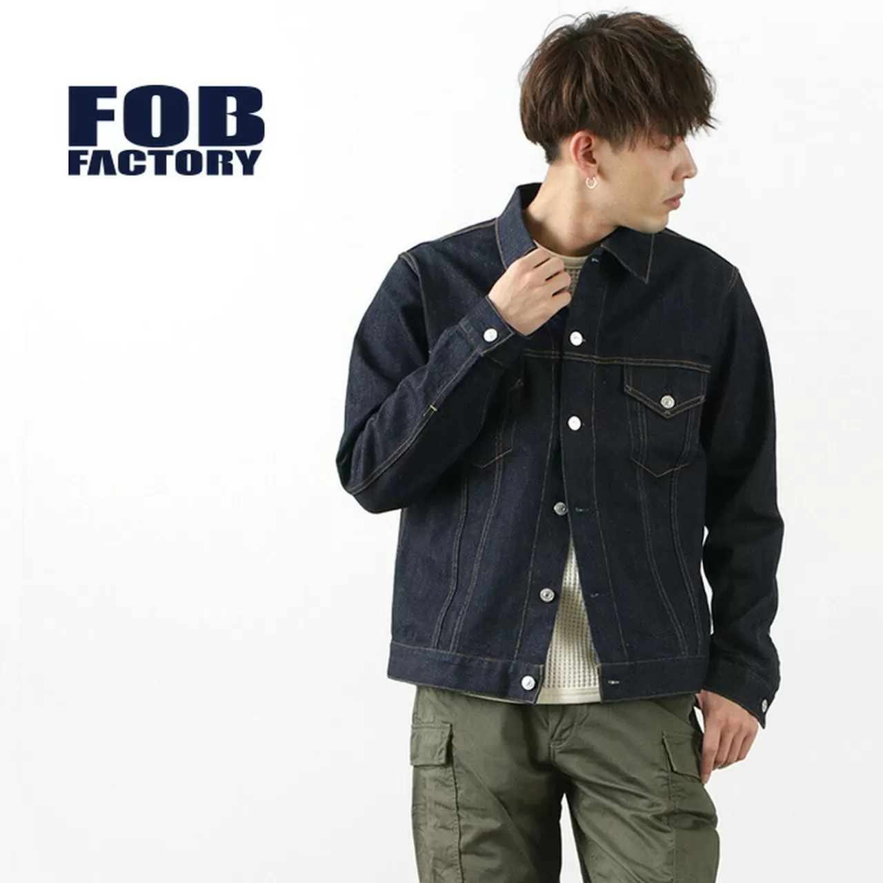 FOB FACTORY Jackets>F2309 Stretch Selvage Denim Jacket Onewash