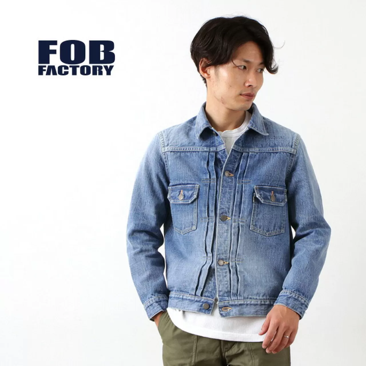 FOB FACTORY Jackets>F2378 G-3 Selvic Denim 2Nd Jacket-Faded Used