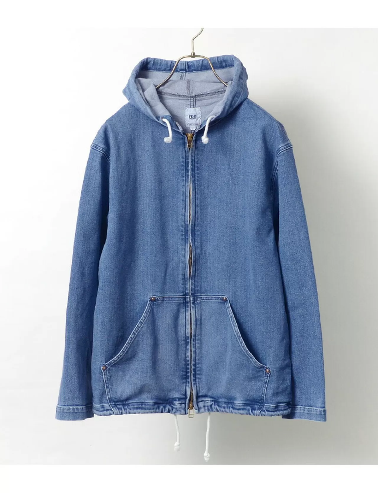 FOB FACTORY Jackets>F2396 Denim Yacht Hoodie Usedindigo