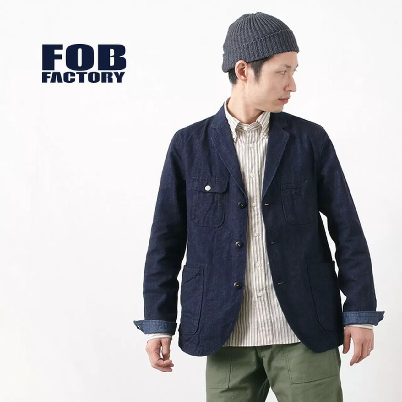 FOB FACTORY Jackets>F2398 Engineer Denim Jacket Onewash