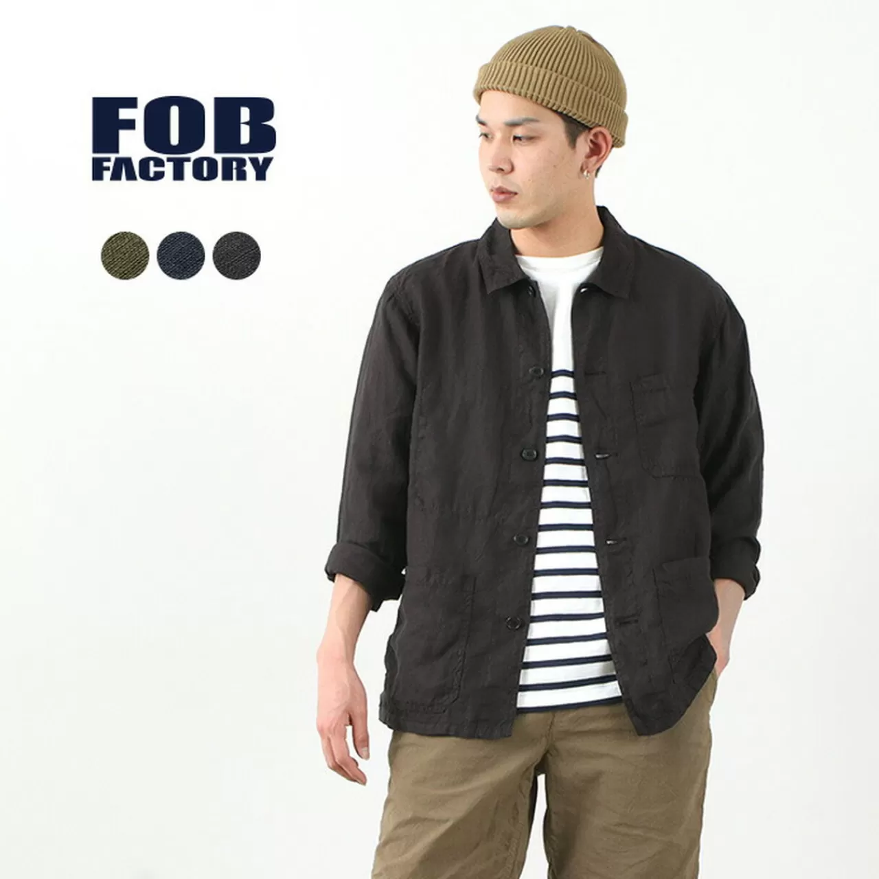 FOB FACTORY Jackets>F2413 Hemp Shirt Jacket