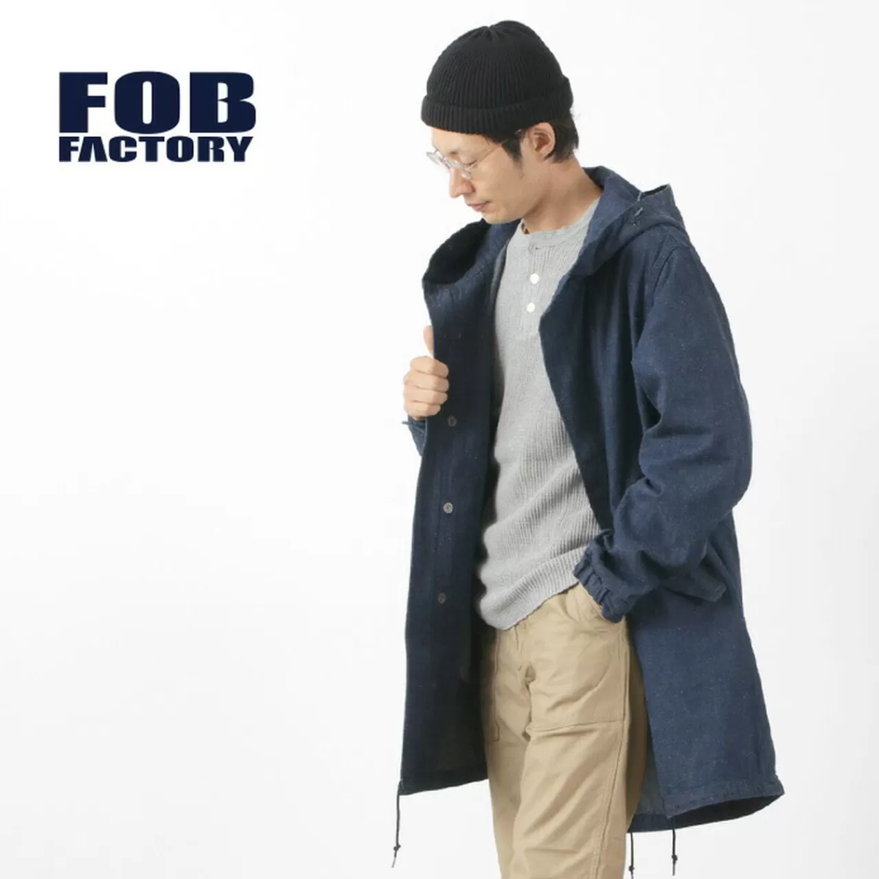 FOB FACTORY Coats>F2420 M-51 Denim Shell Parka Onewash